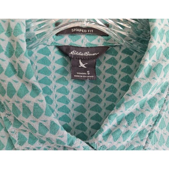 EDDIE BAUER Women's S Shirt Teal White Button Up Lightweight Roll Up Tabs 36" - Picture 3 of 8